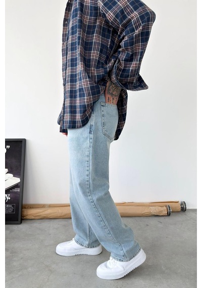 Eskitme Buz Mavi Basic Baggy Fit Pantolon Mavi