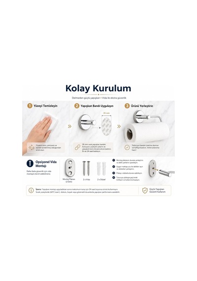 İris Solo Havluluk, Krom Kaplama, Yapışkanlı Ve Vidalı Montaj, 35 Mm Oval Bantlı Rulo Havlu Askısı Cok Renkli