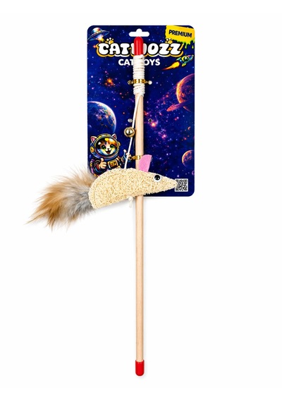 Catmozz Premium Doğal Lifli Tüylü Fare Oltası 40 Cm
