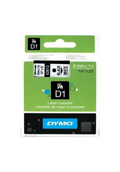 Dymo D1 43613 Yedek Şerit 6 MM x 7 M Beyaz-Siyah