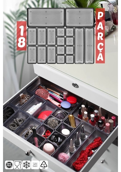 Nandy Home 18 Parça Çekmece İçi Düzenleyici, Organizer Set Gri