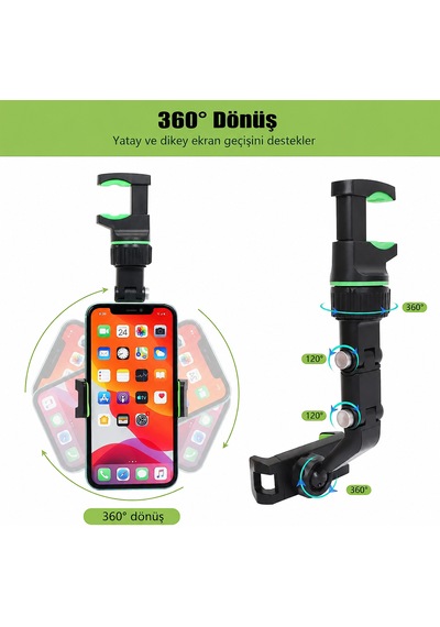 Dikiz Aynası Telefon Tutucu 360 Dönebilen Ayarlanabilir Araç İçi Telefon Standı + Numaratör Hediyeli -