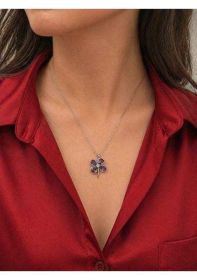 Çekirdekjewelry Mavi Taşlı Yonca Kolye 925 Ayar Gümüş Zarif Kadın Kolyesi Gri