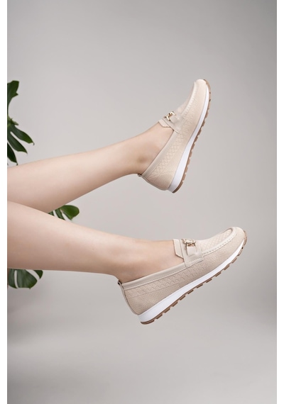 Nesilshoes Nesil Shoes Wiss 0272 Bej Triko Örgü Kadın Ayakkabı