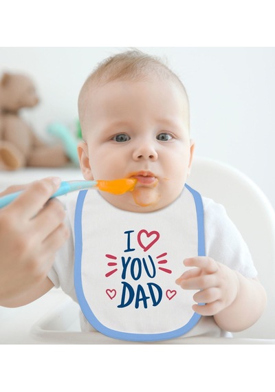 Bk Kids I Love You Dad Tasarımlı Mavi Bebek Mama Önlüğü Mavi