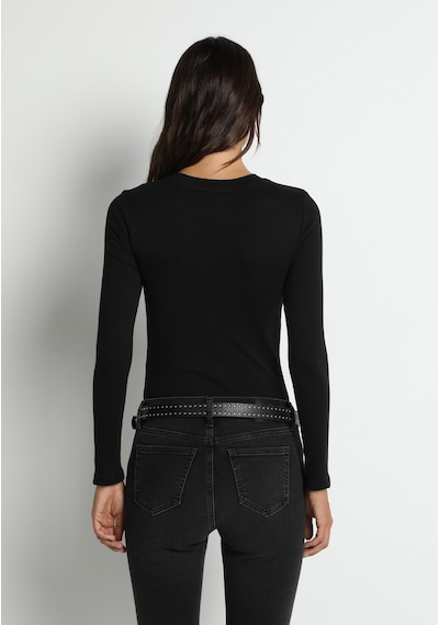 Colin's Colins Slim Fit Yuvarlak Yaka Düz Kadın Siyah Uzun Kol Tişört Cl1081871 Q1.v2 Blk