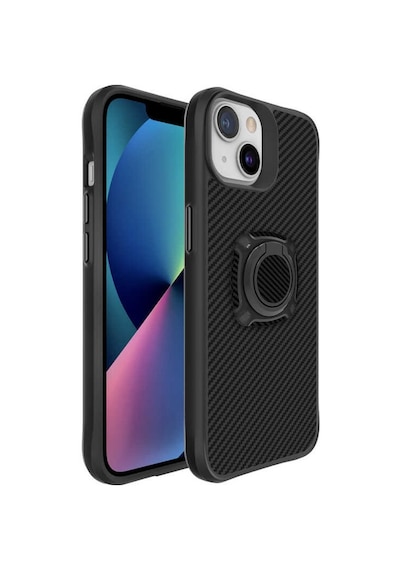 Apple Uyumlu iPhone 13 6.1 - Kılıf Yüzüklü Karbon Koruyucu Kapak