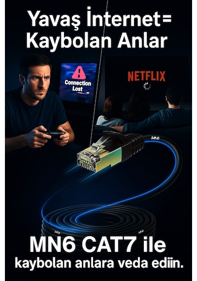 MN6 M109F Cat7 Kablo 30 Metre/Bakır-10Gbps-50 Mikron Altın Kaplama/30M Cat7 Ethernet Kablosu