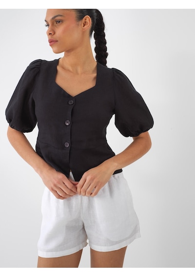Xint Siyah %100 Keten Regular Fit Bluz 751075
