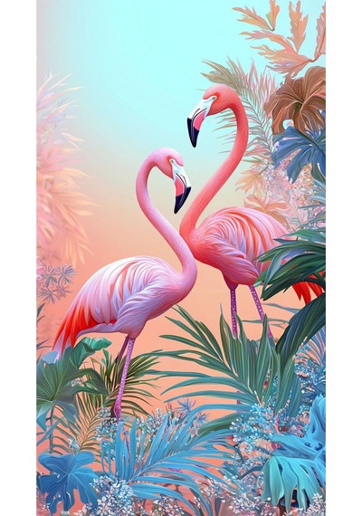 Tropikal Flamingo Desenli Çerçevesiz Cam Tablo Modern Salon Ve Ofis Dekorasyonu