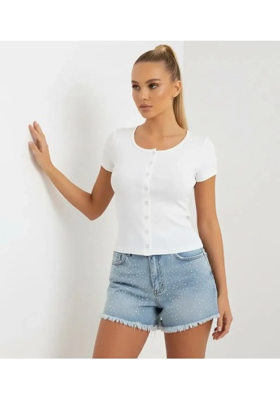 Park Karon Kadın Bisiklet Yaka Çıt Çıt Kapama Slim Fit Viscon Bluz 26038 Ekru