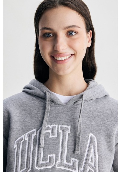 Ucla Rıley Gri Kapüşonlu Nakışlı Standard Fit Kadın Sweatshirt Gri