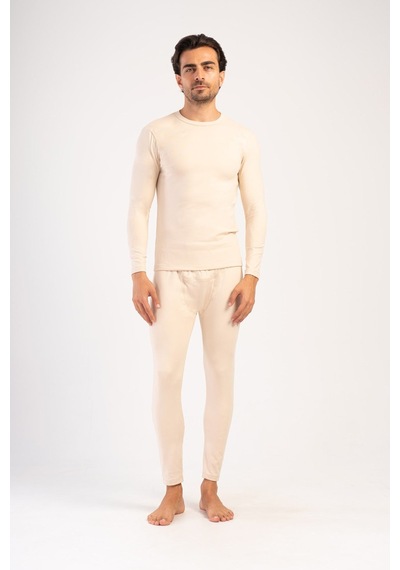 Yake Store Erkek Comfort O Yaka Uzun Kol Iclık Takım - Beıge Bej