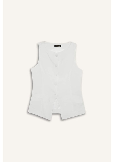 Defacto Slim Fit Dar Kesim Bisiklet Yaka Yelek E9946ax25auwt32 Beyaz