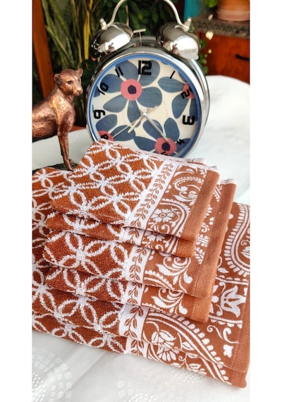 Hediyelik, Çeyizlik , İhraç Fazlası Özel Üretim Bukle Cotton Banyo-mutfak Havlu Seti 6'lı Set Turuncu