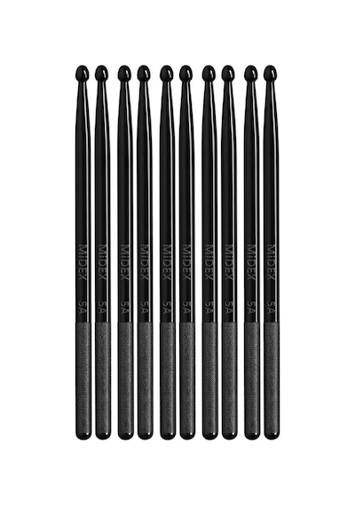 Midex Gfk-901bk-5x Pro 5a Profesyonel Kırılmaz Baget Fiber Karbon Drumsticks Siyah Bateri Bageti 5 Çift