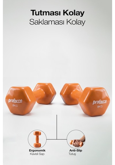 Proforce Vdb Dışı Vinil Kaplı Içi Çelik Döküm Ağırlık Dambıl Kırmızı 8 KG