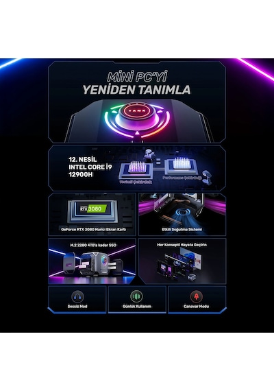 Raxius MP M1A-İ9-3080-129H017 i9-12900H 16 GB 512 GB SSD RTX3080 W11P Mini Pc