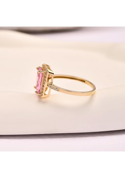 14 Ayar Altın Tektaş Pembe Topaz Yüzük, Zarif Doğum Taşı Hediyesi 14 Ayar Altın