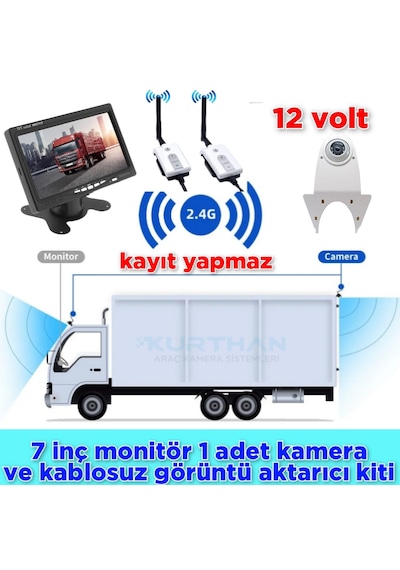 Kablosuz 7 İnç Ekran Beyaz Tepe Kamera Set Kayıt Yapmaz - 12 Volt