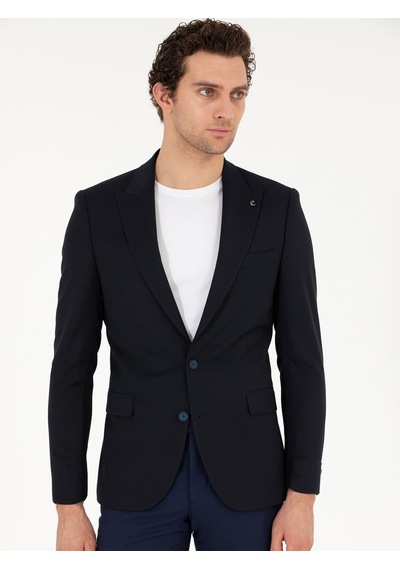 Cacharel Lacivert Slim Fit Yün Karışımlı Ceket
