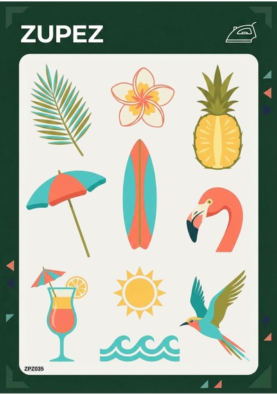 Tropikal Tema Flamingo Ananas Sörf Desenli Ütüyle Yapışan Transfer Baskı - 820728600