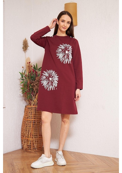 Darlin Moda Bordo Baskılı Düğme Detaylı Tunik DM60346 Bordo