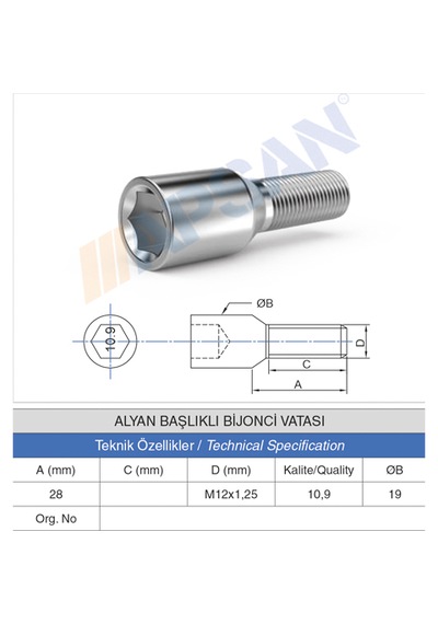 Alyan Başlıklı Bijon Civatası M12x1,25