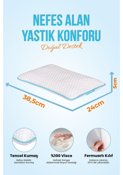 Viscofoam Hava Kanallı Ortopedik Bebek Yastığı Visco Bebek Yastık - 39 x 24 x 5 CM