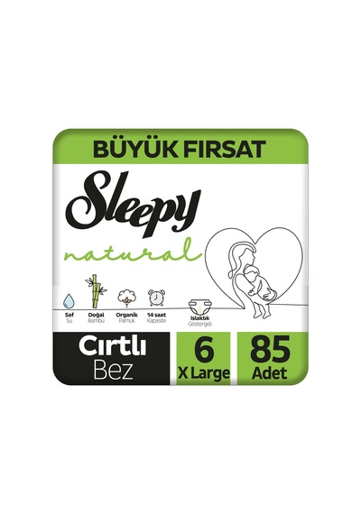 Sleepy Natural Bebek Bezi 6 Numara XLarge Büyük Fırsat Paketi 85 Adet 5'li