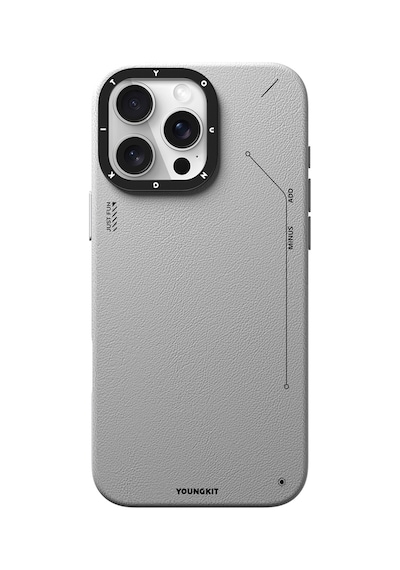 Apple Uyumlu iPhone 15 Pro Kılıf Magsafe Özellikli Basit Mat Deri Desenli Youngkit Tech Fashion Serisi Kapak Gri Gri