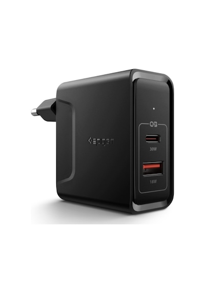 Spigen SteadiBoost F211 48 W Uyumlu iOS/Android/MacOS Hızlı Şarj Adaptörü Siyah - 000AD24973