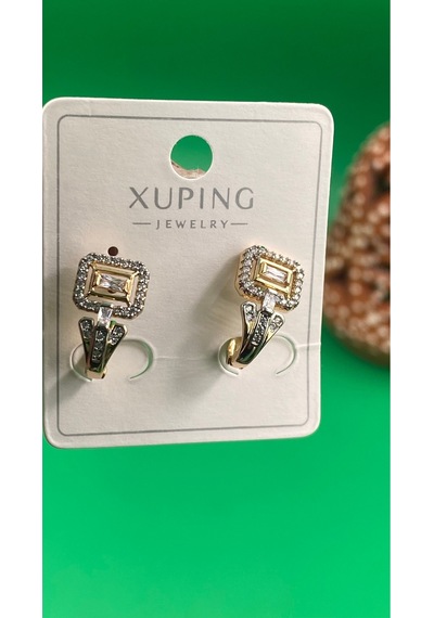 Xuping Rose Gold Baget Zirkon Taşlı Çelik Kadın Küpe Gold