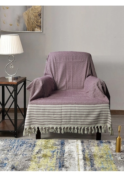 Buldan İşi Kolları Örten Pamuklu Tekli Koltuk Berjer Örtüsü 180x150 Cm Pamuk Dokuma Mürdüm Mürdüm
