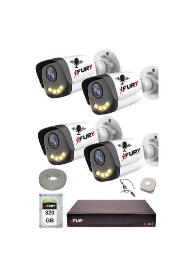 Fury 4 Lü Sesli Güvenlik Kamerası 5590s 5 Mp Lens Gece Renkli Full Hd Kamera Sistemi 320gb