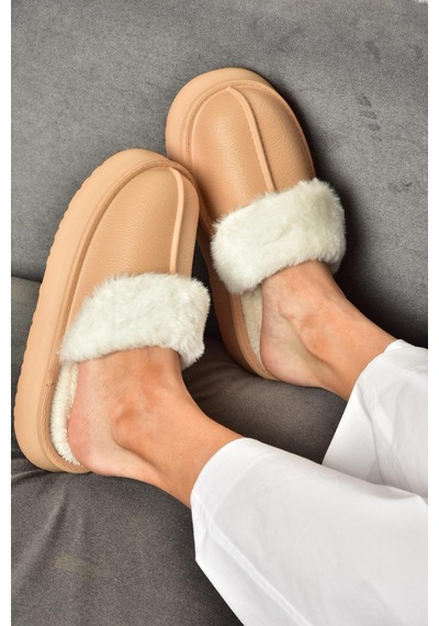 Fox Shoes T918264209 Vizon İçi Peluş Kadın Terlik Vizon