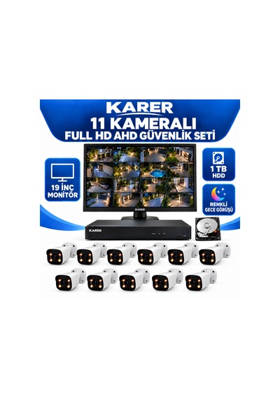 Karer 11 Kameralı 19 İnç Monitörlü Full Hd Ahd Güvenlik Seti 1 Tb Hdd