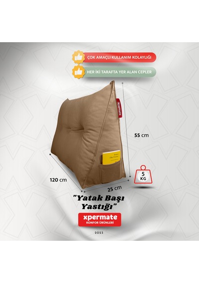Yatak Başı Yastığı Sırt Ve Bel Destek Yastığı 120 Cm Kahverengi