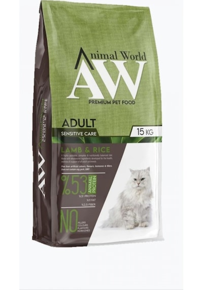 Animal World Kuzu Etli ve Pirinçli Yetişkin Kedi Maması 15 KG