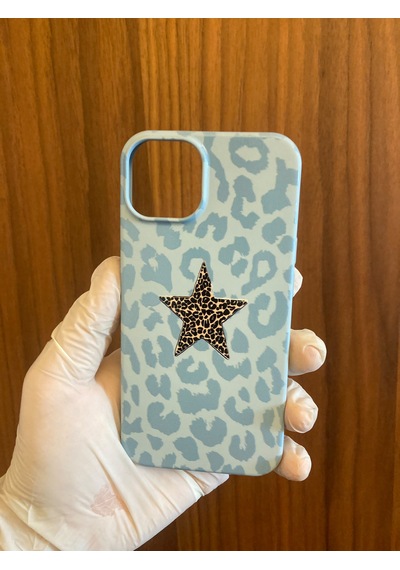 Apple iPhone Uyumlu 13/14 Leopar Baskılı İçi Kadife Silikon Telefon Kılıfı Mavi