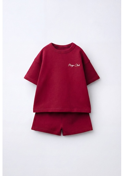 Unisex Çocuk Pamuklu Bordo Magu Club T-shirt Şort Takım