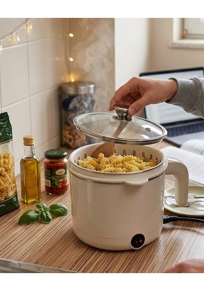 Elektrikli Mini Tencere 1 Litre Çorba Pilav Makarna Pişirici Çok Fonksiyonlu Sarı