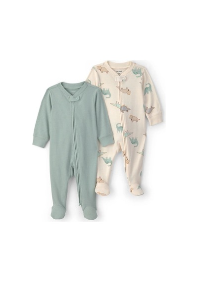 Carter's Erkek Bebek Layette 2'li Fermuarlı Patikli Tulum Set Yeş Yeşil