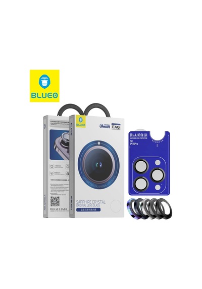 İphone 15 Pro / 15 Pro Max / 16 Pro / 16 Pro Max Uyumlu %99.99  Safir Kamera Lens Koruyucu - Mavi