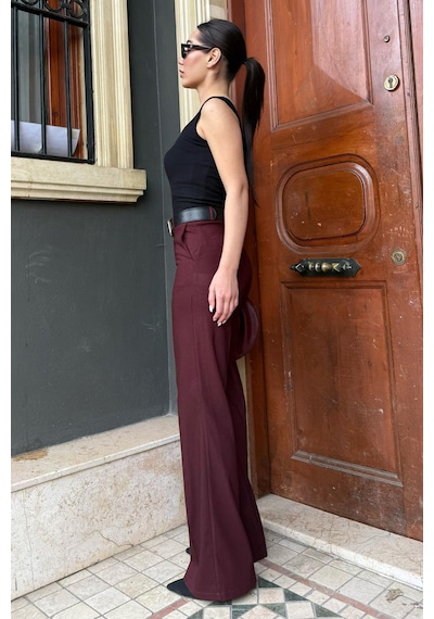 Madmext Bordo Yüksek Bel Kumaş Pantolon Mg2285 Bordo