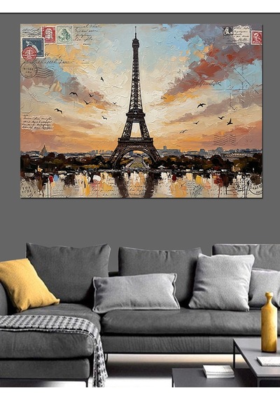 Ahşap Tablo Paris Eyfel Kulesi Yağlı Boya Çocuk Odası Tabloları