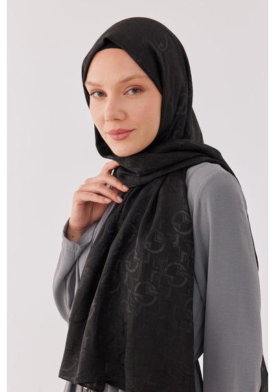 Mirsoy Scarf Daka Desen Parlak Jakar Şal - Siyah Siyah
