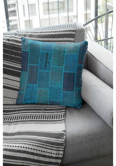 Turkuaz Patchwork Çift Taraflı Yastık Kırlent Kılıfı Krl294n11