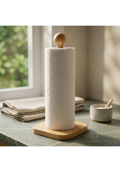 %100 Doğal Bambu Kare Kağıt Havluluk - Minimalist Dik Ahşap Havlu Standı 12x28 Cm, 1 Adet Diğer