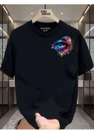 Tarzsokak Unisex Kod 4 Eyelash Desen T-shirt Siyah